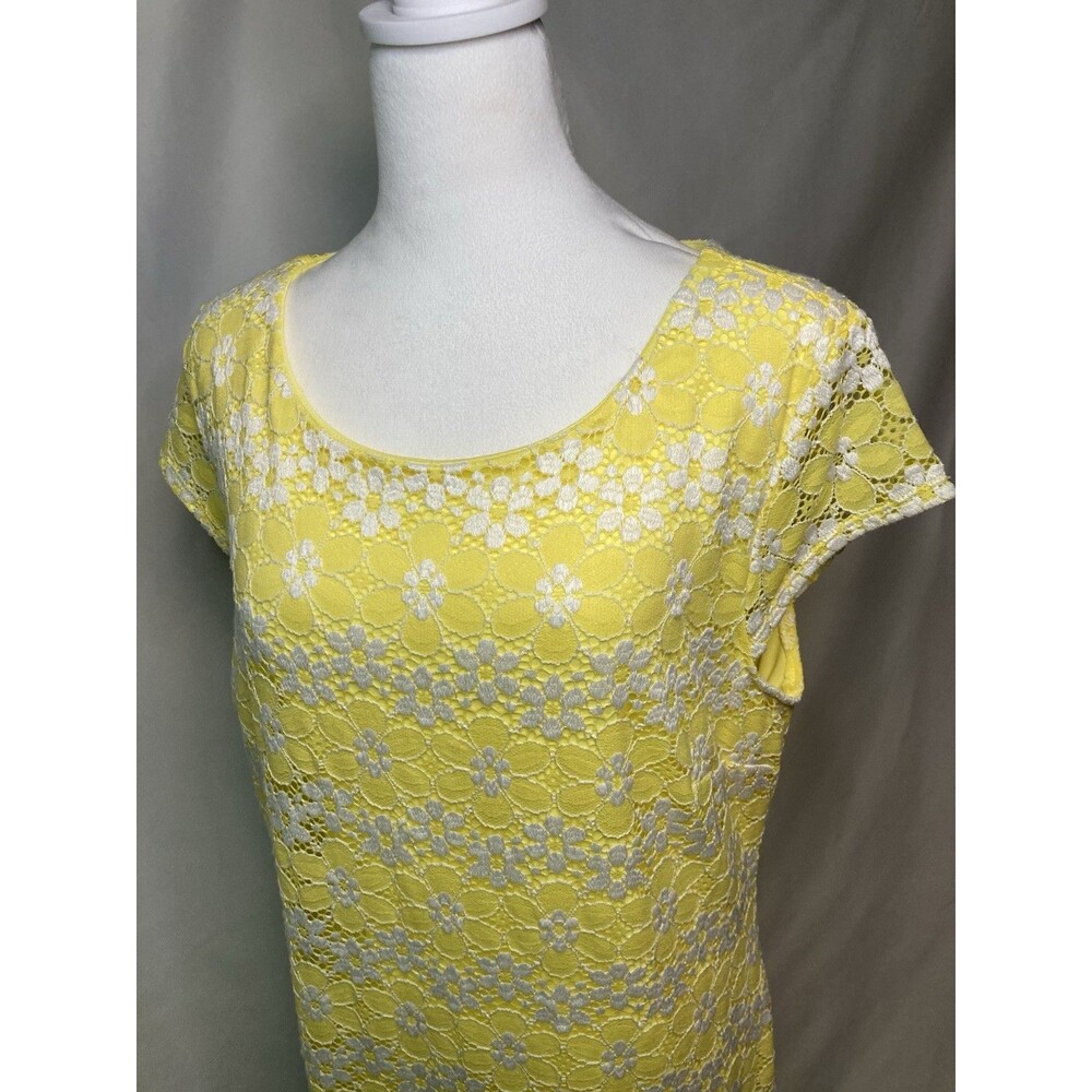 Yellow Floral Lace Dress Womens 16 Sheath Whimsical Kawaii Twee Coquette - Picture 6 of 15